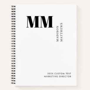 Minimale Monogram Zwarte en Witte Aangepaste Naam Notitieboek