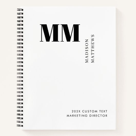 Minimale Monogram Zwarte en Witte Aangepaste Naam  Notitieboek (Voorkant)
