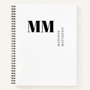 Minimale Monogram Zwarte en Witte Aangepaste Naam Notitieboek