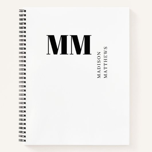 Minimale Monogram Zwarte en Witte Aangepaste Naam  Notitieboek (Voorkant)
