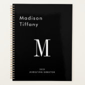 Minimale Monogram Zwarte en Witte Aangepaste Naam  Planner (Voorkant)