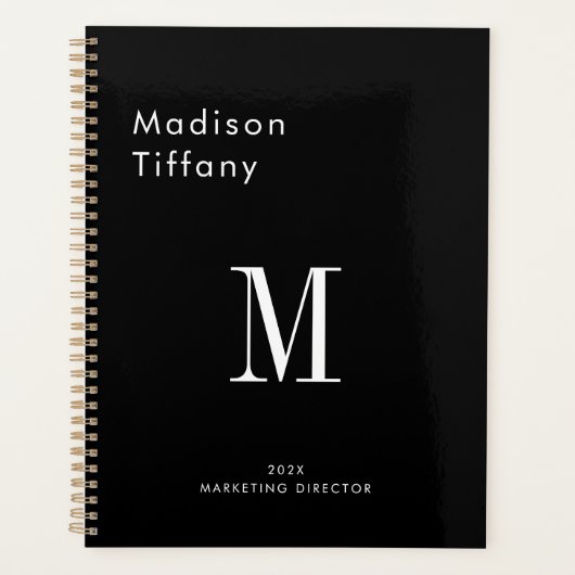 Minimale Monogram Zwarte en Witte Aangepaste Naam Planner (Voorkant)