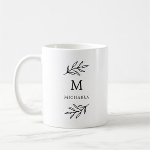 Minimale monogram zwarte en witte botanische blade koffiemok