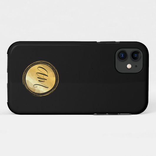 Minimale monogram zwarte gouden lijst Case-Mate iPhone case (Achterkant (horizontaal))