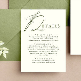 Minimale Mos Groene Bloemen Monogram Bruiloft Deta Informatiekaartje