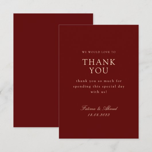 Minimale Moslim Bourgondië Rode bruiloft Bedankkaart (Voorkant / Achterkant)