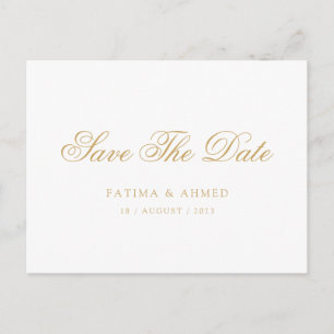Minimale Moslim Wit Goud Script Save The Date Aankondigingskaart