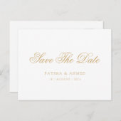 Minimale Moslim Wit Goud Script Save The Date Aankondigingskaart (Voorkant / Achterkant)
