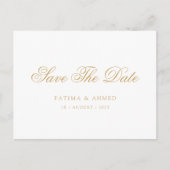 Minimale Moslim Wit Goud Script Save The Date Aankondigingskaart (Voorkant)