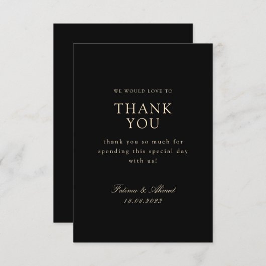 Minimale Moslim Zwart Bruiloft Bedankkaart (Voorkant / Achterkant)