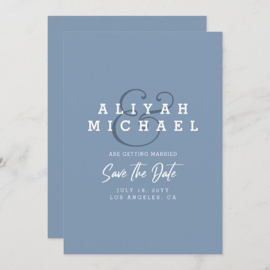 Minimale mosterdblauw sparen de Datum QR Code Wedd Kaart (Voorkant / Achterkant)