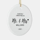 Minimale Mr. Mrs. First Kerstfoto Keramisch Ornament (Rechts)