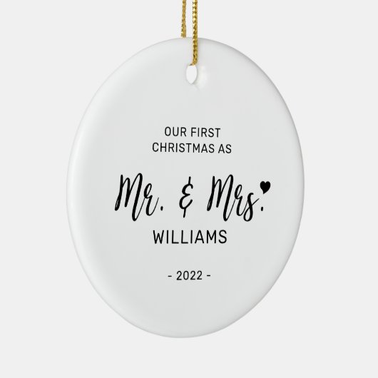 Minimale Mr. Mrs. First Kerstfoto Keramisch Ornament (Rechts)