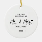 Minimale Mr. Mrs. First Kerstfoto Keramisch Ornament (Voorkant)