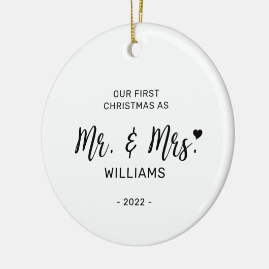 Minimale Mr. Mrs. First Kerstfoto Keramisch Ornament (Links)