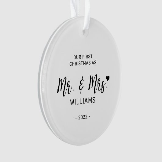 Minimale Mr. Mrs. First Kerstfoto Ornament (voorkant)