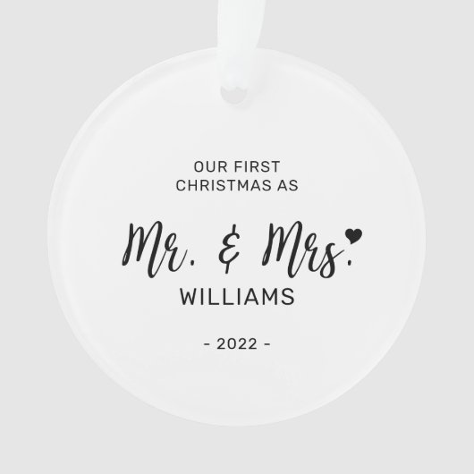 Minimale Mr. Mrs. First Kerstfoto Ornament (voorkant)