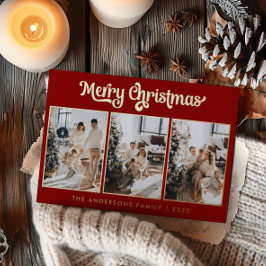 Minimale Multi Foto Collage Rode Prettig Kerstmis  Folie Feestdagenkaart