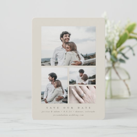 Minimale multi-foto van legant save the date (Staand voorkant)