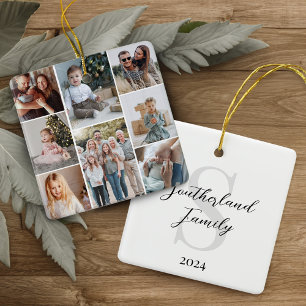 Minimale Multi Fotocollage familienaam Monogram Keramisch Ornament