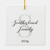 Minimale Multi Fotocollage familienaam Monogram Keramisch Ornament (Achterkant)