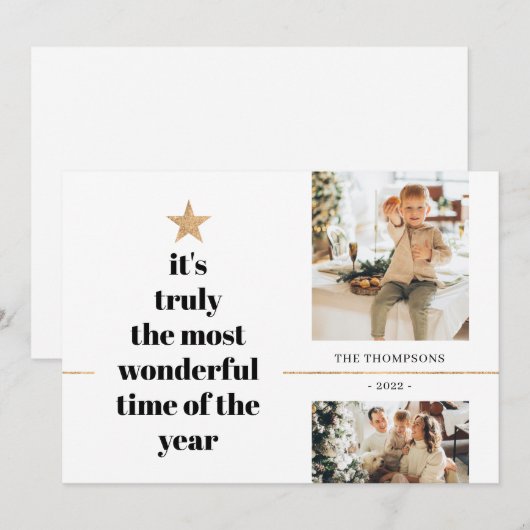 Minimale Multi Photo most Wondering Time Quote Feestdagenkaart (Voorkant / Achterkant)