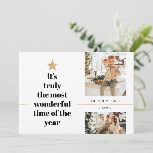 Minimale Multi Photo most Wondering Time Quote Feestdagenkaart (Staand voorkant)