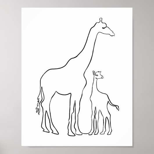 Minimale muurmuur van moeder en Baby Giraffe Poster (Voorkant)