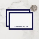 Minimale naam elegant monogram witte marine notitiekaartje (Voorkant / Achterkant in situ)