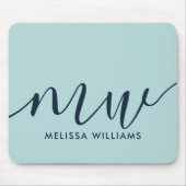 Minimale naam en Initialen van blauwe powder Muismat (Voorkant)