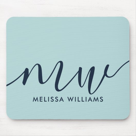 Minimale naam en Initialen van blauwe powder Muismat (Voorkant)