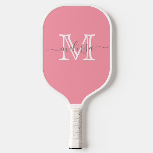 Minimale naam en monogram voor peulroze pickleball paddle (Achterkant)