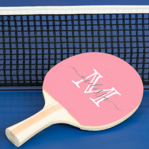 Minimale naam en monogram voor peulroze tafeltennisbatje