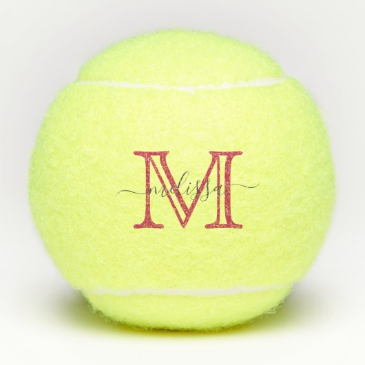 Minimale naam en monogram voor peulroze tennisballen (Voorkant)