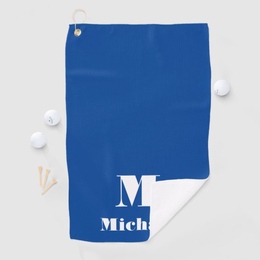 Minimale naam Initiaal letter effen kleur blauw Golfhanddoek (Insitu)
