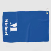 Minimale naam Initiaal letter effen kleur blauw Golfhanddoek (Horizontaal)
