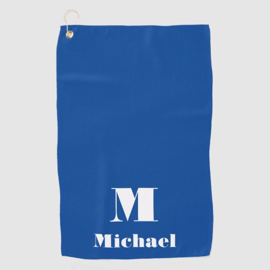 Minimale naam Initiaal letter effen kleur blauw Golfhanddoek (Voorkant)