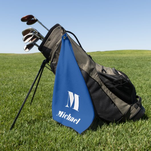 Minimale naam Initiaal letter effen kleur blauw Golfhanddoek (Groen)