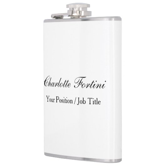 Minimale naam klassiek handschrift heupfles (Links)