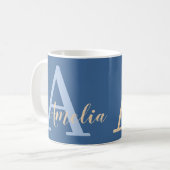 Minimale naam monogram blauw koffiemok (Voorkant links)
