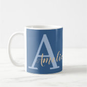 Minimale naam monogram blauw koffiemok (Links)