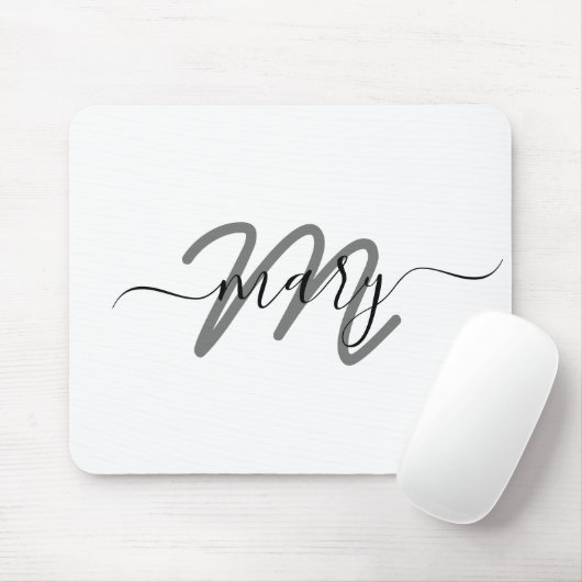 Minimale naam Monogram Wit Grijs Grijs Muismat (Met muis)