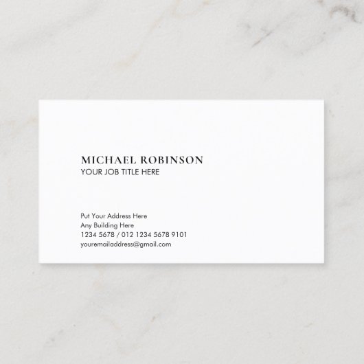 Minimale naam | Soort seriefabont | Zwart Visitekaartje (Achterkant)