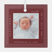 Minimale naam van Baby en geboorte Foto Rood Keepo Glas Ornament (Voorkant)