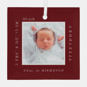 Minimale naam van Baby en geboorte Foto Rood Keepo Glas Ornament (Achterkant)