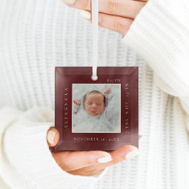 Minimale naam van Baby en geboorte Foto Rood Keepo Glas Ornament