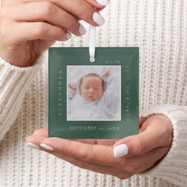 Minimale naam van Baby en geboorte — Fototoetsenbo Glas Ornament