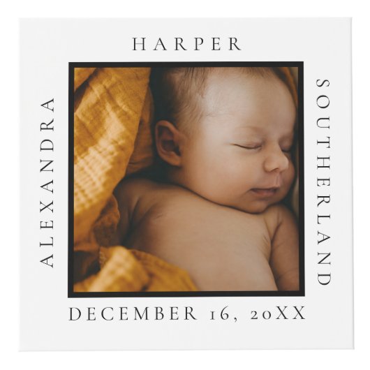 Minimale naam van Baby en geboorte — Fototoetsenbo Kubus (Voorkant)