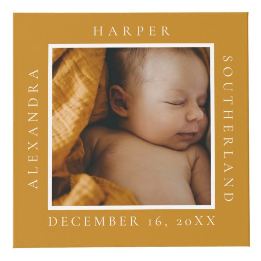 Minimale naam van Baby en geboorte — Fototoetsenbo Kubus (Voorkant)