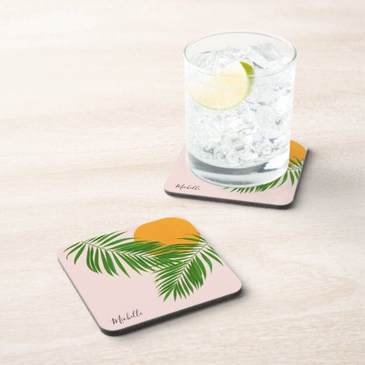 Minimale naam van de tropische zonnepalm Retro Tro Bier Onderzetter (Rechterzijde)